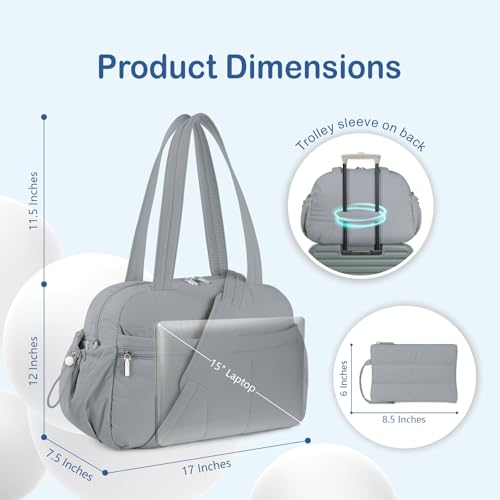 TOPDesign Travel Duffel Bag, Puffy Carry On Overnight, Gym Bag w/Wet Pocket - color: Light Grey