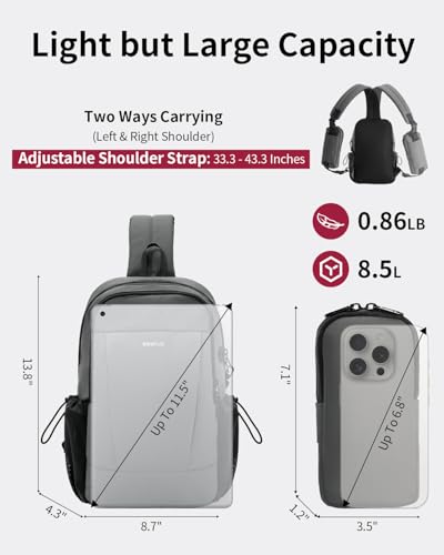 ECOHUB Anti-Theft Crossbody Bag Men Women RFID Blocking Lightweight Sling Backpack Water Resistant for Travel Hiking Outdoor - color: Grey