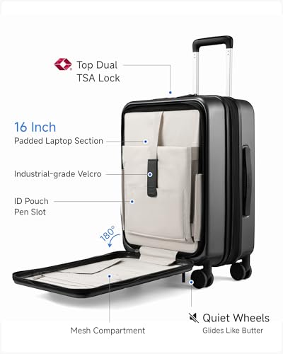 LUGGEX Front Pocket Expandable Carry On Luggage, Black, 20" - color: Black, size: 20 Inch