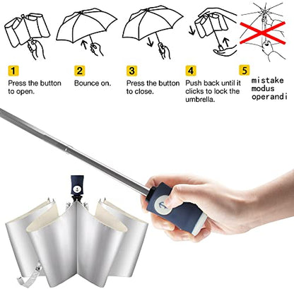 FDJASGY Silver Coating Layer Fabric Blocking UV 99.9% Sun Umbrella Compact Folding Travel Umbrella Automatic Folding Windproof Umbrellas For Men and Women (Beige) - color: Beige