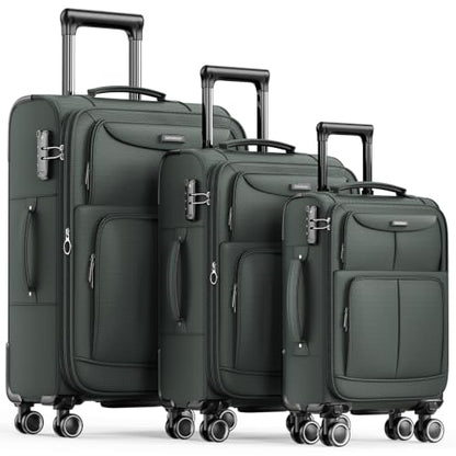 SHOWKOO Luggage Sets 3 Piece Softside Expandable Durable Suitcase Sets - color: Armygreen