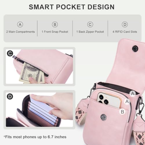 POIUGOYA Small Vegan Leather Crossbody Purse for Women, Cell Phone Purse - color: A-pink