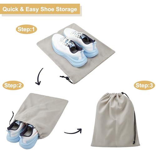 4 Pcs Shoe Bags for Travel, Shoes Pouch with Partition Design & Drawstring - color: Grey
