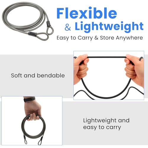 5mm Security Cable, Braided Steel Anti-Theft Lock Cable for Bike, Helmet & Luggage, Flexible Vinyl Coated Portable Cable Lock (7ft) - size: 7FT