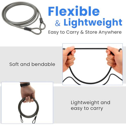 5mm Security Cable, Braided Steel Anti-Theft Lock Cable for Bike, Helmet & Luggage, Flexible Vinyl Coated Portable Cable Lock (7ft) - size: 7FT