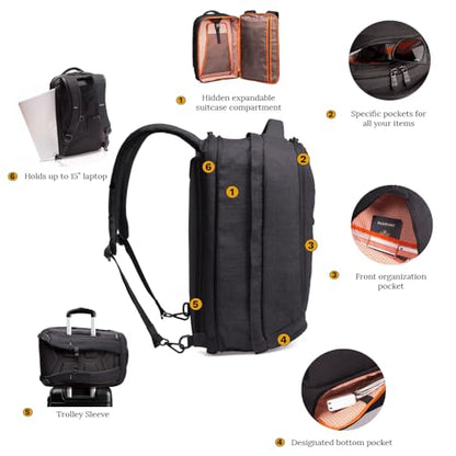 Knack Series 1 Medium Travel Backpack, 15.6-Inch Laptop, Expandable 27-39L - color: Black, size: Medium Backpack
