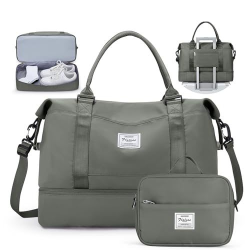 Travel Duffel Bag with Shoes Compartment,Weekender Bags for Women Travel - color: Olive Green, size: Extra Large