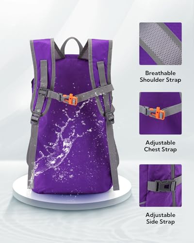 WATERFLY Small Lightweight Packable Hiking Backpack Foldable Travel Daypack - color: D-purple, size: 25L