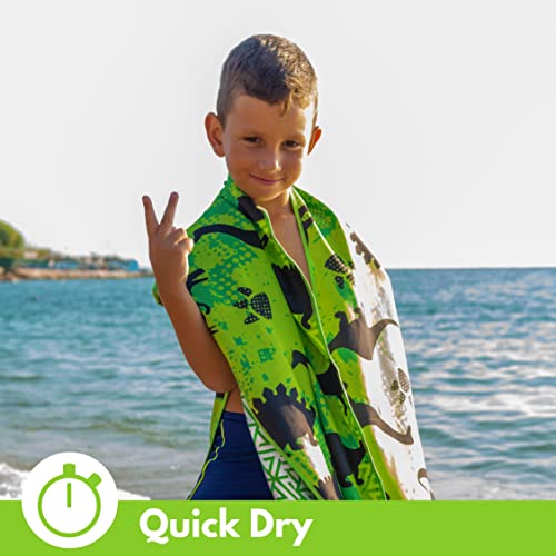 ECCOSOPHY Microfiber Kids Toddler Beach Towel, Quick Dry, Sand Free, 60x30 - color: Dynosaurs