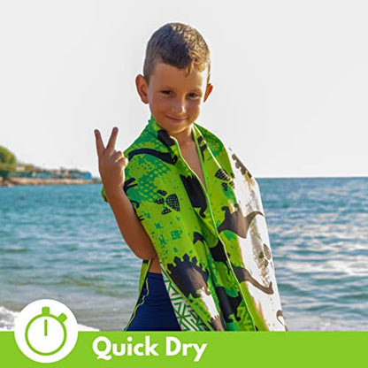 ECCOSOPHY Microfiber Kids Toddler Beach Towel, Quick Dry, Sand Free, 60x30 - color: Dynosaurs