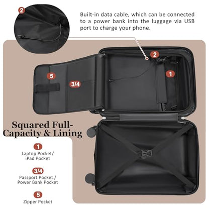 Merax 5 Piece Luggage Set,Half Opening Hardside Suitcase Set.Black | Carry on suitcase,lightweight expandable luggage set with double spinner wheels and TSA lock for convenient travel.20/24/28 - color: Black-1, size: 5 Piece(20/24/28/DB/TB)