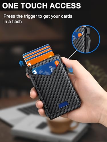 Wallet for Men RFID Wallet with 2 ID Windows & Money Clip, Slim Card Holder - color: Carbon Fiber + Blue