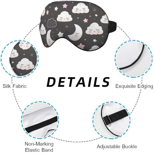 Grey Night Sleep Eye Mask Eye Cover Cute Cartoon Clouds Moons White Pink Silk Eye Mask for Sleeping with Adjustable Strap for Travel Nap Shift Work Office - color: Grey Night