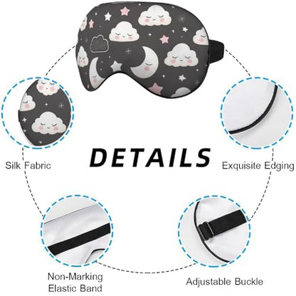 Grey Night Sleep Eye Mask Eye Cover Cute Cartoon Clouds Moons White Pink Silk Eye Mask for Sleeping with Adjustable Strap for Travel Nap Shift Work Office - color: Grey Night
