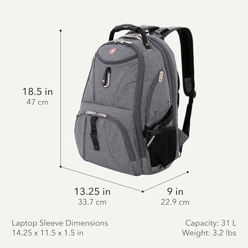 SwissGear Travel Gear 1900 Scansmart TSA 대형 노트북 백팩 여행, 학교 및 비즈니스 용 - 17인치 노트북에 적합), 19004415 - color: 헤더 그레이.