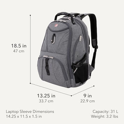 SwissGear Travel Gear 1900 Scansmart TSA 대형 노트북 백팩 여행, 학교 및 비즈니스 용 - 17인치 노트북에 적합), 19004415 - color: 헤더 그레이.