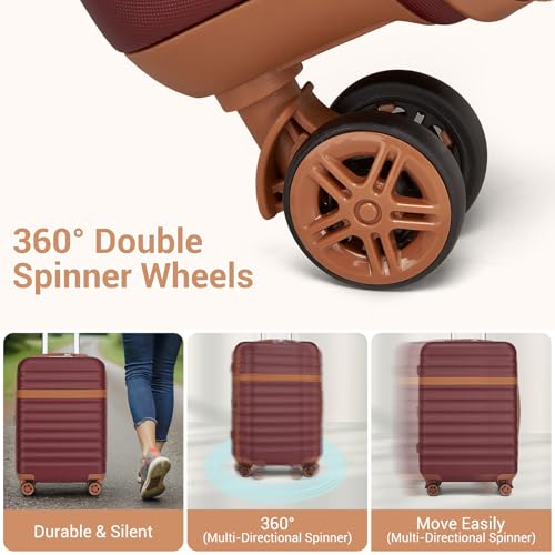 Kono Checked Luggage 28in Expandable Hardside TSA Lock Burgundy | Large Size Spinner Wheels Lightweight Capacity and Lighter Weight Suitable accommodate itineraries of more than 10 days - color: Burgundy Red, size: Checked-large 28-inch