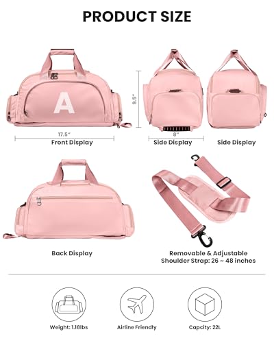 Initial Gym Bag with Shoe Compartment, Teen Girl Gift Trendy Stuff - color: Pink, style: Z