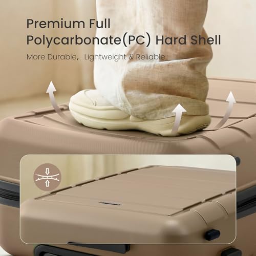 SHOWKOO G-Series Luggage set 3pcs, 100% PC Durable Hardshell Suitcase - color: Champagne, size: 3-Piece Set (20/24/28in)