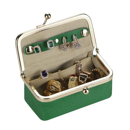 Royal Bagger Genuine Cow Leather Jewelry Box, Mini Case for Rings, Necklaces & Earrings, Kiss Lock Coin Purse for Women 3203 (Milk Tea) - color: Milk Tea
