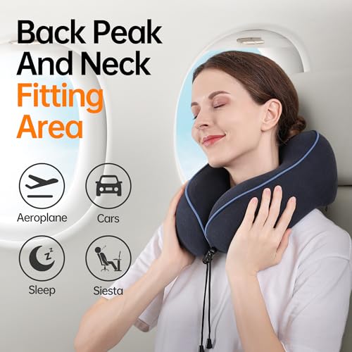 Travel Neck Pillow for Sleeping,100% Pure Memory Foam, Soft Head Support - color: Navy Blue