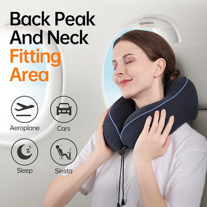 Travel Neck Pillow for Sleeping,100% Pure Memory Foam, Soft Head Support - color: Navy Blue