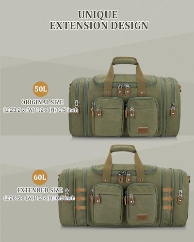 Gonex Duffle Bag for Travel, Expandable 60L Overnight Weekender Gym Bag - color: Army Green, size: X-Large-60l