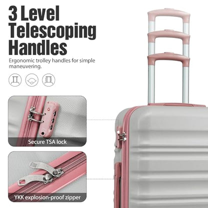 LONG VACATION Luggage Sets, 6 Piece, Hardshell Suitcase with Spinner Wheels - color: GREY-PINK, size: 6-Piece Set