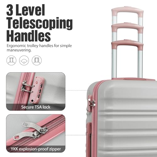 LONG VACATION Luggage Sets, 6 Piece, Hardshell Suitcase with Spinner Wheels - color: GREY-PINK, size: 6-Piece Set