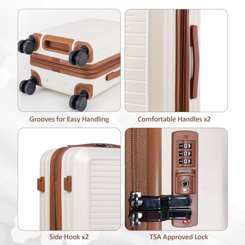 OUZZO Expandable Luggage Sets 5 Piece PC Hardshell Lightweight 20/24/28‘’ - color: white, size: 3 Piece Set-20"/24"/28"