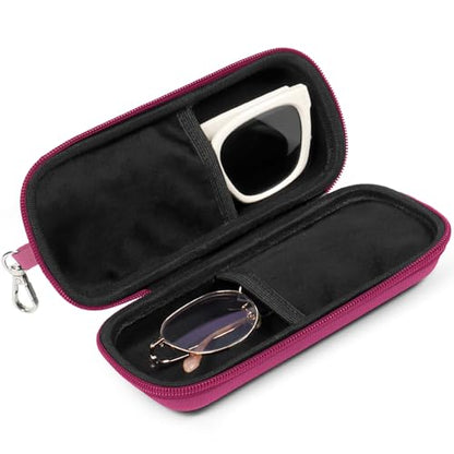 Double Eyeglasses Case for Dual Sunglasses, Hard Shell with Zipper - color: Hot Pink