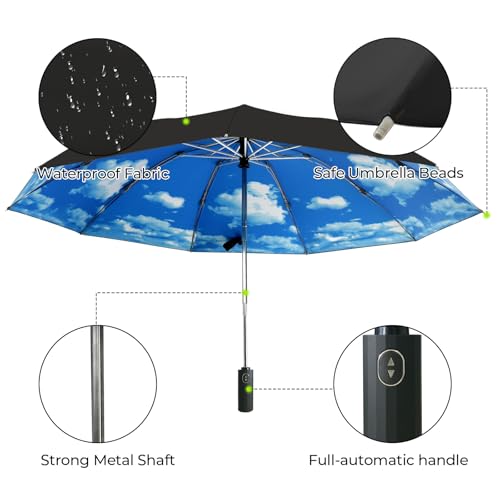 LLanxiry Compact Travel Umbrella, Windproof Automatic Umbrellas for Rain - color: Inverted-Starry Sky, size: 44 Inch
