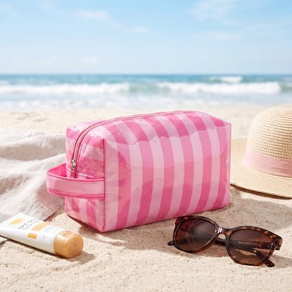 PVC Striped Clear Coated Waterproof Makeup Bag(16Pink Striped) - color: 16Pink Striped