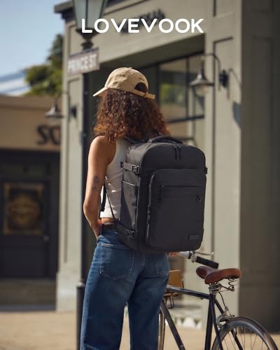 LOVEVOOK 25L Casual Daypack for Women Men, Large Travel Hiking Backpack - color: Black, size: 25L