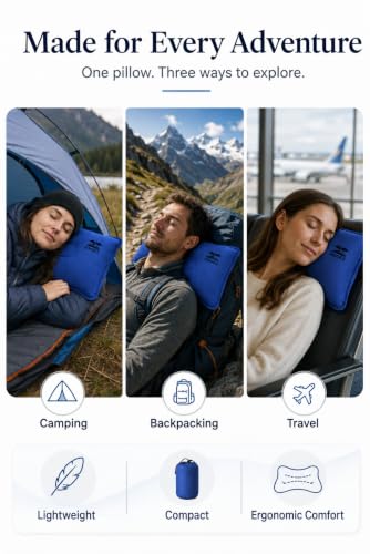 Andes Camping Pillow – Ultralight Compact Travel Pillow for Backpacking, Hiking & Outdoor Adventures – Ergonomic Neck Support, Portable & Lightweight with Carry Bag