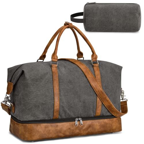 S-ZONE Weekender Bags for Women and Men Travel Duffel Bags with Shoe Compartment Overnight Carry on Duffle Tote Bag - color: A-Grey