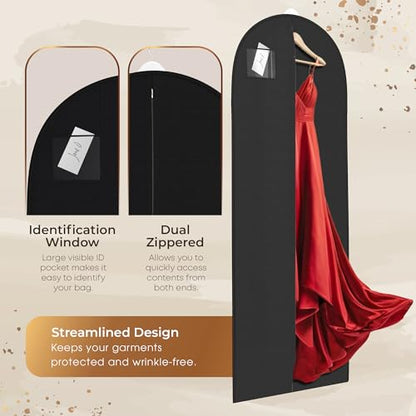 Your Bags 72" Long Wedding Dress Bag for Gowns & Dresses, ID Window - color: Black & White Dress