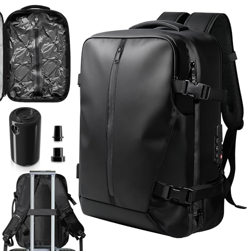 Vacuum Backpack Travel with Pump, 60L Exapandable Air Compression Vacuum System, Available Boarding, Carry on Luggage, Water Resistant, TSA Lock and Strong Sealing Airbag for Travel, Black - color: 60l-black