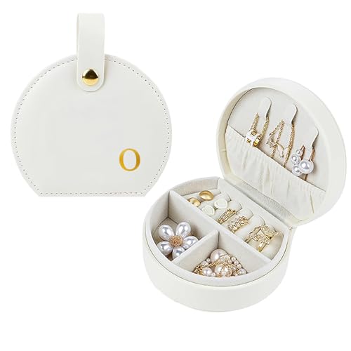 Travel Jewelry Case,Personalized Jewelry Box,Elegant Half-Moon Design with Personalized Golden Initial Case,Personalized Gifts for Women,Jewelry organizer;Personalized Gifts for Women or Friends(O) - style: O