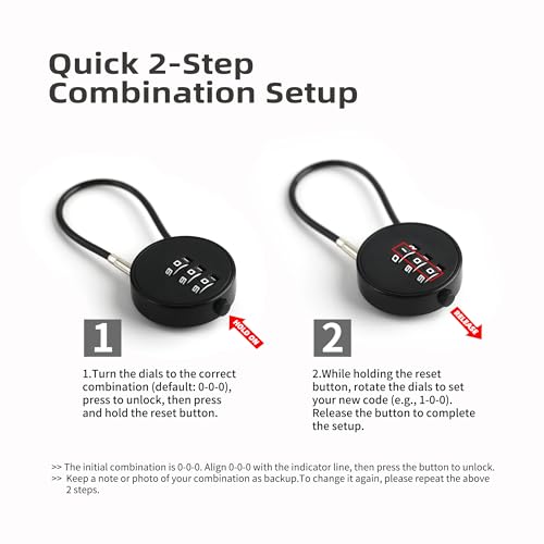 Small Combination Lock for Luggage, Gym Locker, Backpack Bag Zipper, Mini Combo Lock with Code, 5.12 Inch Steel Cable Padlock for Travel Suitcase, Cabinet, Toolbox, Bike, Bicycle Basket - color: Black+White, 2-Pack