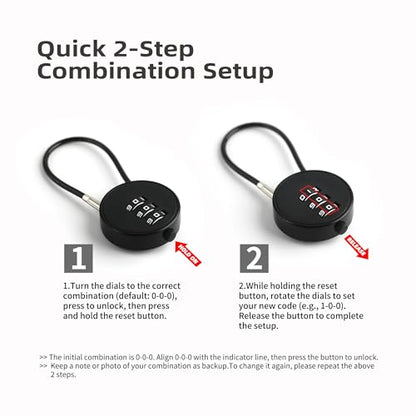 Small Combination Lock for Luggage, Gym Locker, Backpack Bag Zipper, Mini Combo Lock with Code, 5.12 Inch Steel Cable Padlock for Travel Suitcase, Cabinet, Toolbox, Bike, Bicycle Basket - color: Black+White, 2-Pack