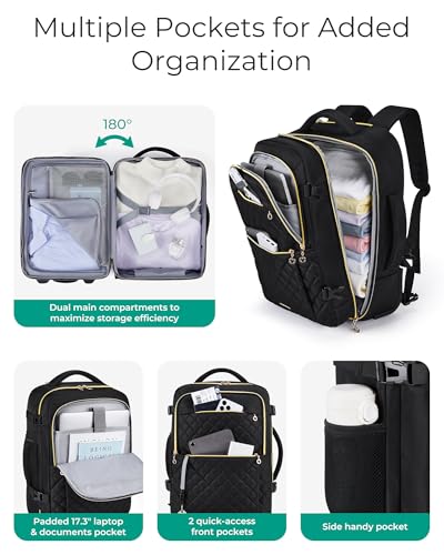 BAGSMART Rolling Backpack for Women, Wheeled Backpack with Packing Cube, Travel Back pack with Wheels, Carry On Suitcase Bag 17 Inch Large Roller Daypack, Champagne - color: Champagne