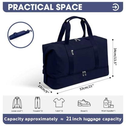 Oeihuivt Weekender Bags for Women - 21 Inch Large Travel Duffel Bag Set with Shoe Compartment, Heavy-Duty nylon Carry On Overnight Tote Blue - color: Blue-1A