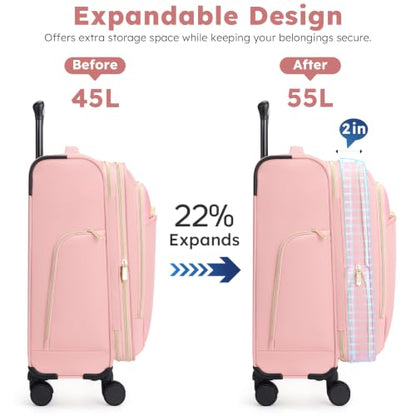 Softside Expandable Carry On Luggage, 20in Carry on Suitcase with Wheels - color: Pink