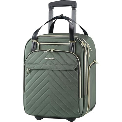 VANKEAN 16" Underseat Rolling Suitcase Travel Business Lightweight - color: Gold Army Green