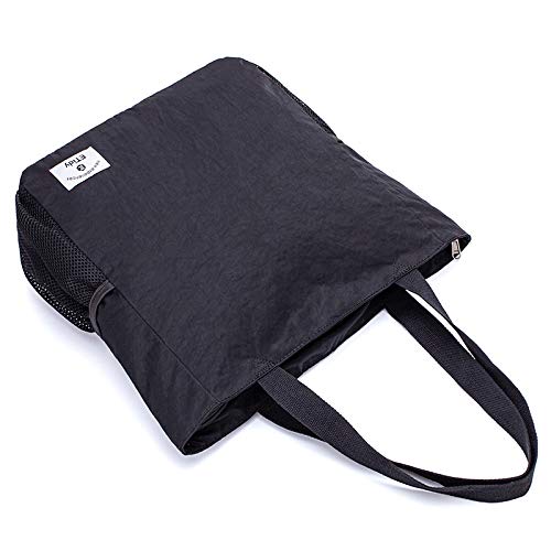 ETidy Large Capacity Foldable Tote Bag With Zipper | Water-resistant, Lightweight, Sandproof, Beach Bag, Gym Bag, Travel Shopping Bag - color: Black #