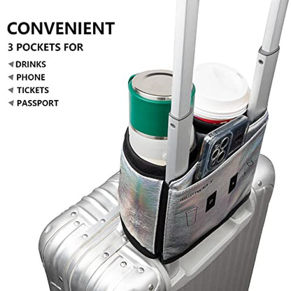 riemot Luggage Travel Cup Holder Free Hand Drink Carrier - Hold Two Coffee Mugs - Fits Roll on Suitcase Handles - Gifts for Flight Attendants Travelers Accessories Glitter Silver - color: Hook & Loop: Glitter Silver