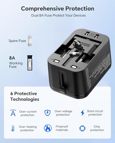 Universal Travel Adapter Fast Charge International Power Plug Adapter 4 USB - color: Matte Black