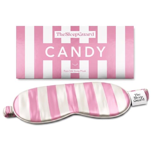 TheSleepGuard Pure Silk Sleep Mask [100% 6A Mulberry Silk, 22 Momme] Light Blocking Travel Essentials. Eye Masks for Sleeping. Black Oeko-Tex Blindfold. Eye Covers for Men & Women - color: Candy Stripe