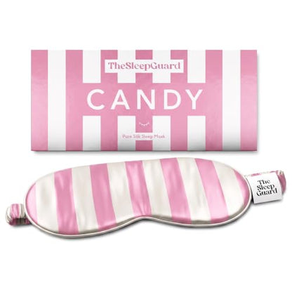 TheSleepGuard Pure Silk Sleep Mask [100% 6A Mulberry Silk, 22 Momme] Light Blocking Travel Essentials. Eye Masks for Sleeping. Black Oeko-Tex Blindfold. Eye Covers for Men & Women - color: Candy Stripe